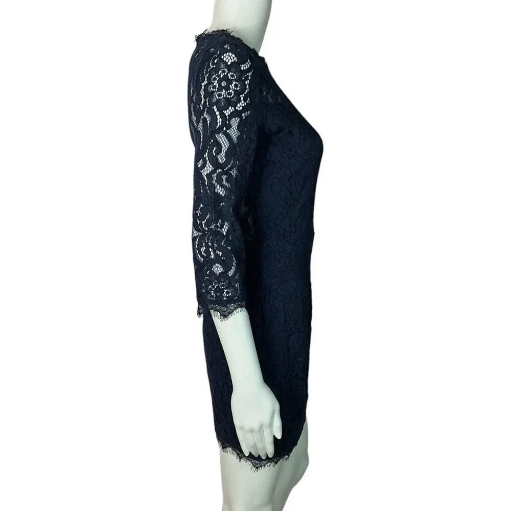 Dress Forum Sheath Dress Navy Blue Lace 3/4 Sleeve‎ Cocktail Dress Mini Dress S